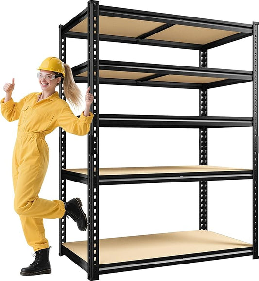 72" H Garage Shelving, 5 Tier Storage Shelves Load 2500 lbs, Adjustable Garage Shelves, Metal Shelving Unit for Warehouse, Basement, Pantry, 40" Wx 16" D x 72" H, Black-NeatNest