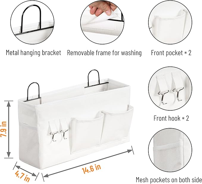 2pcs Large Wall Hanging Storage Bag, Door Closet Linen Fabric Pockets Organizer, Waterproof Multi Functional for Living Room Bedroom Bathroom Kitchen Office RV Camper with Hooks White-NeatNest