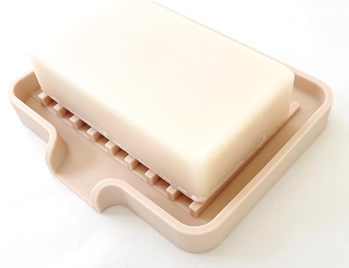 Happitasa Silicone Soap Dish Tray and Sponge Holder with Drain Chute, Pack of 2 | Bathroom and Kitchen Sink Organizer Caddy (Sand Dollar, 5.2"x4", 7.2 Ounces)-NeatNest