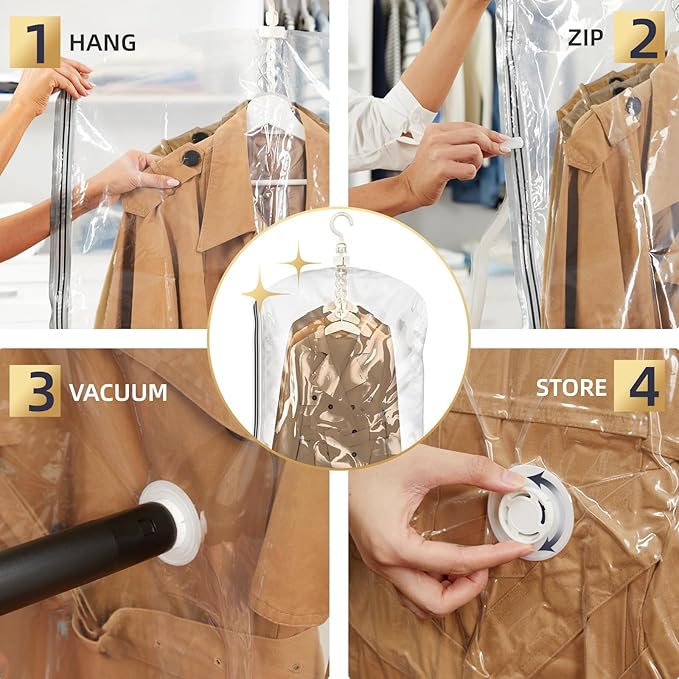 TAILI Hanging Vacuum Storage Bags, Space Saver Bags for Clothes, Coats, Suits and Jackets, Clear, 6 Pack Short, 31 x 15 x 40 inches-NeatNest