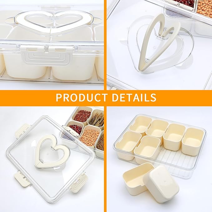 2 Pack Snackle Box Container,snack box-Divided Serving Tray with Lid and Handle with 8 Compartment,Portable Snack Serving Platters Reusable Storae Organizer for Fruits,Nuts,Candy,Party,Picnic-NeatNest
