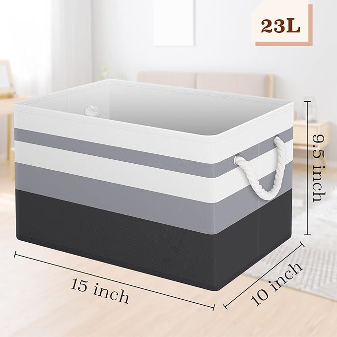 Fab totes Storage Bins [6-Pack], Foldable Storage Baskets for Organizing Toys, Books, Shelves, Closet, Large Storage Box with Rope Handles, Sturdy Organizer Bins,Gradient Grey-NeatNest
