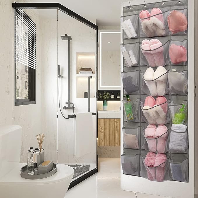Over The Door Hanging Shoe Rack Organizer 18 Pockets Organizer with 6 Extra Large Mesh Pockets for Shoe Holder Storage (18 Pockets)-NeatNest
