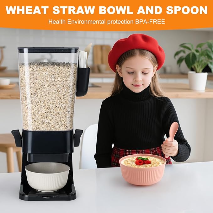 Cereal Dispenser Countertop Black 2 Pack with Bowls Spoons Cutlery Box,5.5 QT Dry Food Dispenser Snack Organizer Containers Storage for Pantry Kitchen Organization Oatmeal Nut Granola Candy-NeatNest