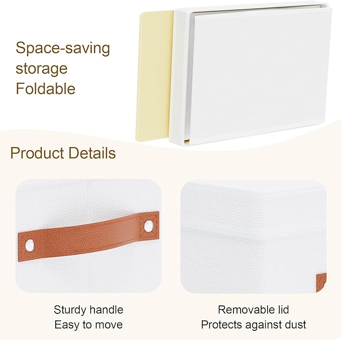 Fabric Storage Bins, Clothes Boxes for Shelves with Lids, Baskets for Organizing with Handles, Decorative Linen Closet Organizers, White, 1 Pack, 15 x 9.8 x 8.3 Inch-NeatNest