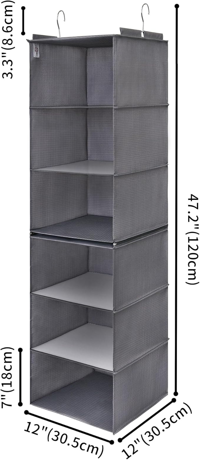 GRANNY SAYS 6-Shelf Hanging Organizer for Closet, Separable to 2 Pack 3-Shelf Hanging Shelves, Hanging Organizer for Bedroom, Ash Gray-NeatNest
