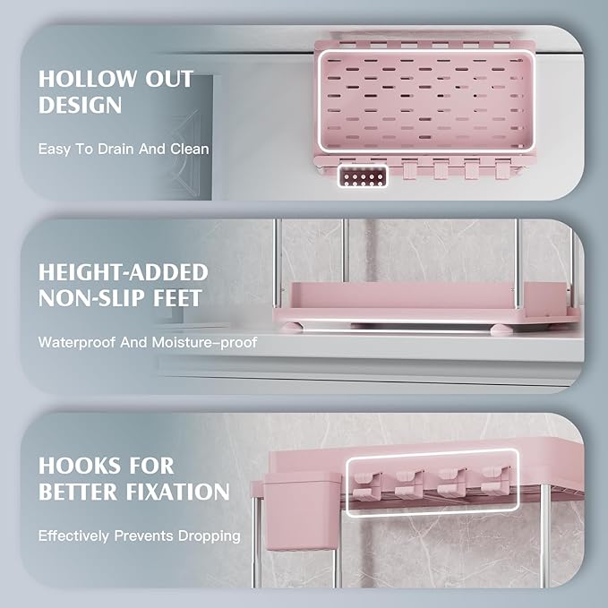 Under Sink Organizer, 2 Pack Kitchen and Bathroom Cabinet Organizer, 2 Tier Adjustable Height Storage, Pink-NeatNest