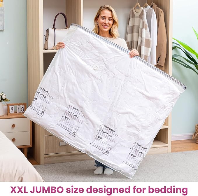 TAILI 8 Pack Vacuum Storage Bags for Comforter and Blankets, XXL Jumbo Vacuum Seal Bags for Bedding (47x39 Inch), Huge Space for Toy, Bedding, Pillows, Save More Closet Space-NeatNest