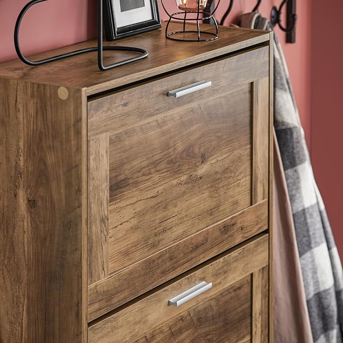 Haotian Freestanding Shoe Cabinet with 3 Flip-Drawers, Rustic Brown, W23.6 x D9.1 x H45.3 inches, Entryway-NeatNest