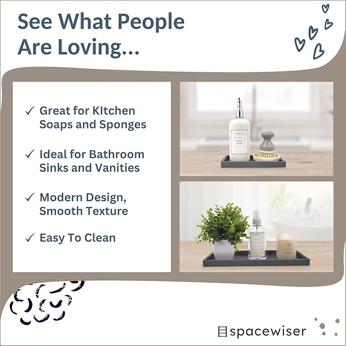 Countertop and Vanity Tray - 2 PC (11” and 7”) Shatterproof Silicone Kitchen and Bathroom Trays for Counter, Kitchen Soap Dispenser Tray, Vanity Trays for Bathroom, Perfume Key Tray-NeatNest