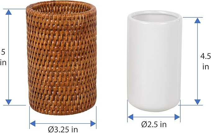 La Jolla Rattan Bathroom Tumbler and Toothbrush Holder (10fl.oz.), Honey-Brown