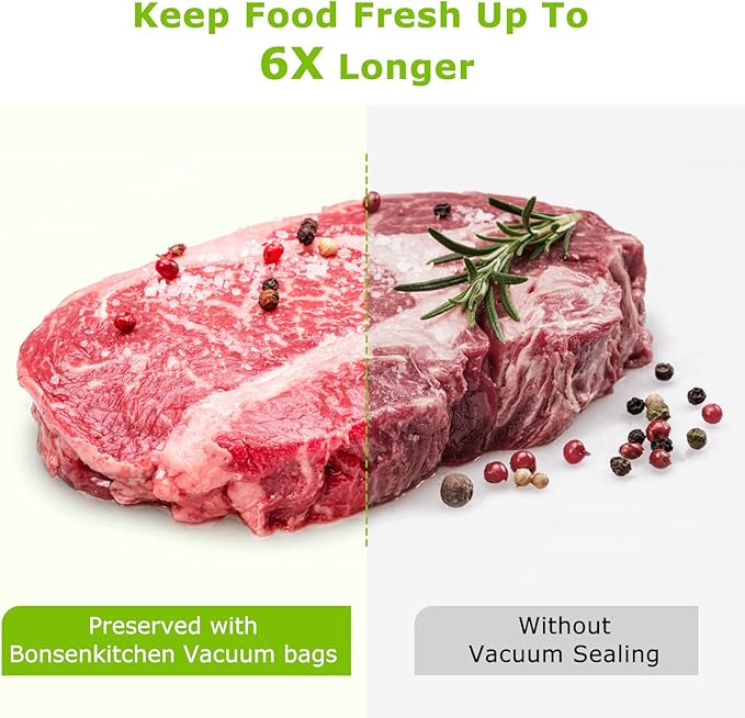 Bonsenkitchen Precut Vacuum Sealer Bags, 50 Pint 6" x 9" Food Sealer Bags, Food Grade, BPA Free, Heavy Duty, Customized Size Vacuum Bags for Vac Storage, Meal Prep or Sous Vide Cooking, VB10-NeatNest