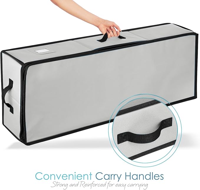 Hearth & Harbor Wrapping Paper Storage Container - Christmas Storage Bag with Ribbon Dispenser and Interior Pockets - Gift Wrap Organizer Fits Up to 26 Rolls of 40" Length, Silver-NeatNest