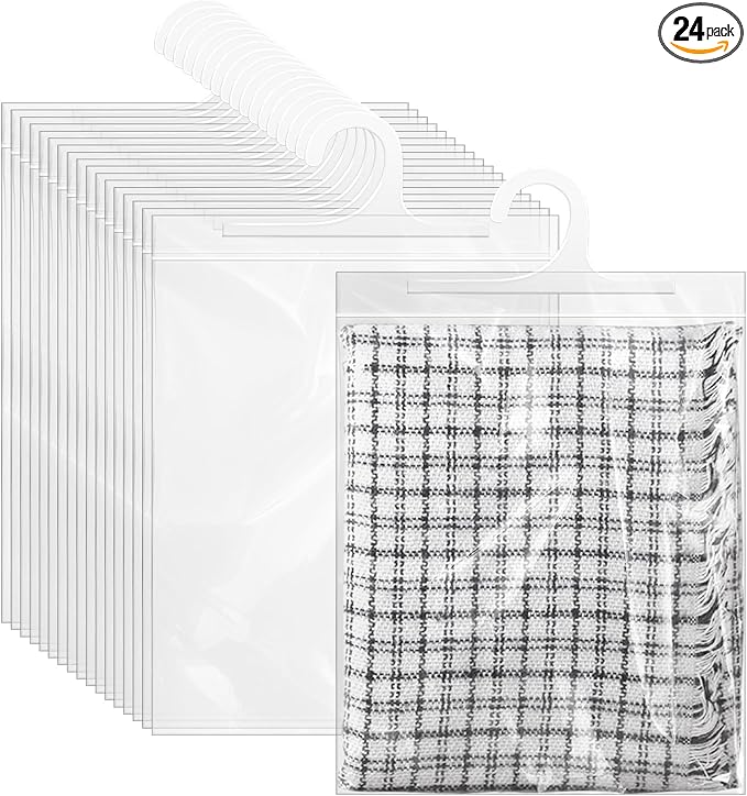 24 Pcs Hanging Storage Bags, Reusable Clear Hanging Bags, Hook Hanging Bags for Classroom, Library, Pharmacy, Armoire, Bathroom(10'' x 12.5'')-NeatNest