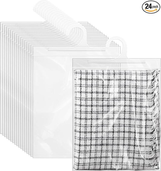 24 Pcs Hanging Storage Bags, Reusable Clear Hanging Bags, Hook Hanging Bags for Classroom, Library, Pharmacy, Armoire, Bathroom(10'' x 12.5'')-NeatNest