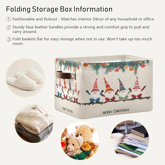 Cute Snow Dot Storage Basket,Large Storage Bin Fabric Collapsible Organizer Bag with Handles 15x11x9.5 inch-NeatNest