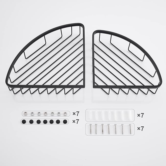 Corner Shower Caddy Organizer, SUS304 Stainless Steel Heavy Duty Rust-Proof Shelf, Wall Mounted Storage Rack for Bathroom, 2 Packs Matte Black