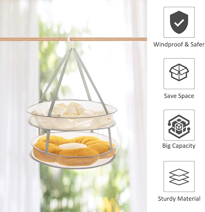 AUTODECO 2-Tier Folding Mesh Clothes Hanging Dryer, Sweater Drying Rack, Large Laundry Drying Rack, Lay fold Flat Dry Hanger, Mesh Clothes Hanging Dryer - L(2Tier)
