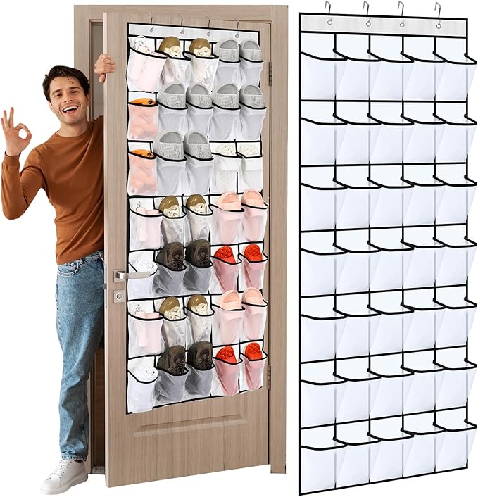 Windyun 2 Pcs 70 Large over The Door Shoe Organizer Hanging Shoe Rack for Closet Holder White Mesh Pockets Back to School Behind Door Hanger Storage Nonslip for Home Room School Dorm, Each 35 Pockets-NeatNest