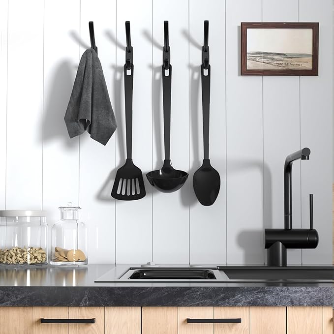 Heavy Duty Wall Hooks, 5.7 Inch Large Coat Hooks, 6 Packs Towel Hooks for Hanging in Bathroom, Bedroom, Entryway, Kitchen, etc (Black, 4 Pack)