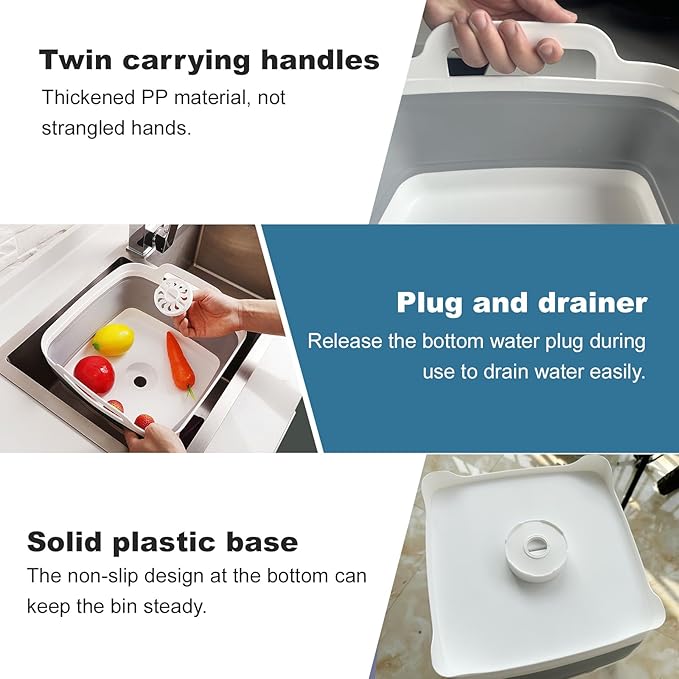 Collapsible Dish Tub 2X9L-Collapsible Basin Bucket Portable Sink-Outdoor Multiuse Foldable Sink Tub Wash Dish Basin for Kitchen Basin RV Camping (Grey+Grey)-NeatNest