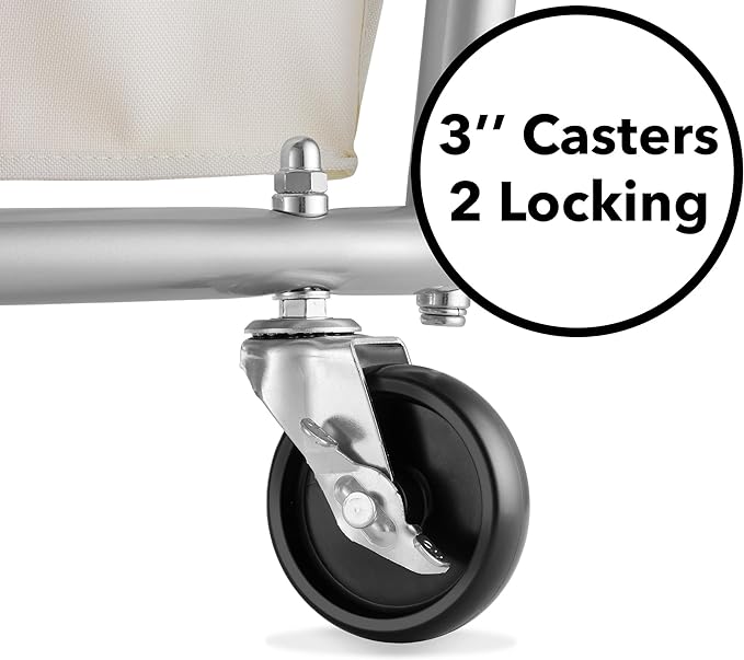 Dryser Large Commercial Heavy-Duty Rolling Laundry Hamper, Steel Frame Cart on Wheels with Removable Canvas Bin for Hotel or Home - White