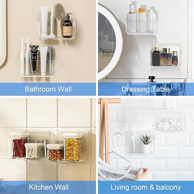 2pc Acrylic Wall Mount Organizer, Acrylic Adhesive Organizer, Clear Shelf, Bathroom Shelves for Wall,No Drilling Hang Walls,with Self Adhesive Tape, for Bathroom, Kitchen, Living Room-NeatNest