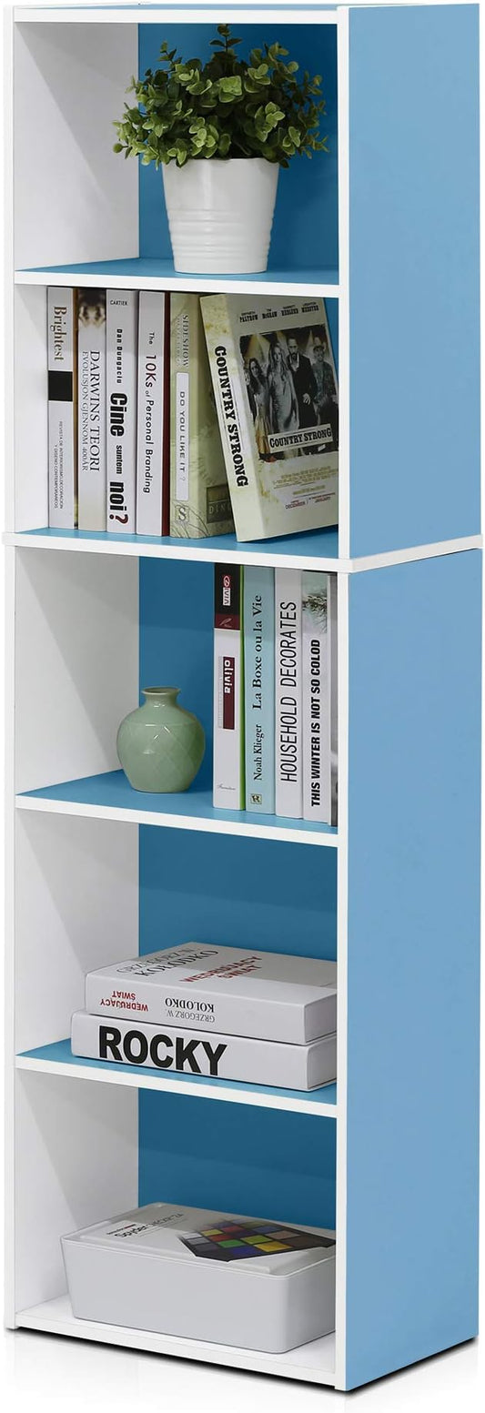 Furinno Luder Bookcase / Book / Storage , 5-Tier, White / Light Blue-NeatNest