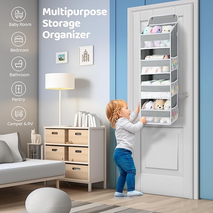 Yecaye 2 Pack 4 Tier Over the Door Organizer - Foldable Portable Baby Essentials for Stuffed Animal Storage - Multi-purpose Bathroom Closet Organizers and Storage for Kids Newborn Baby Stuff-NeatNest