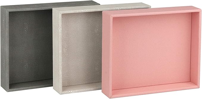 HofferRuffer Elegant Desktop Organizer, Vanity Tray, Bathroom Storage Tray Holder, Dresser Jewelry Tray, Change Coin Key Watch Catchall Tray, 10.2 x 8.4 x 1.8 inches (Light Grey Faux Leather Shagreen)-NeatNest