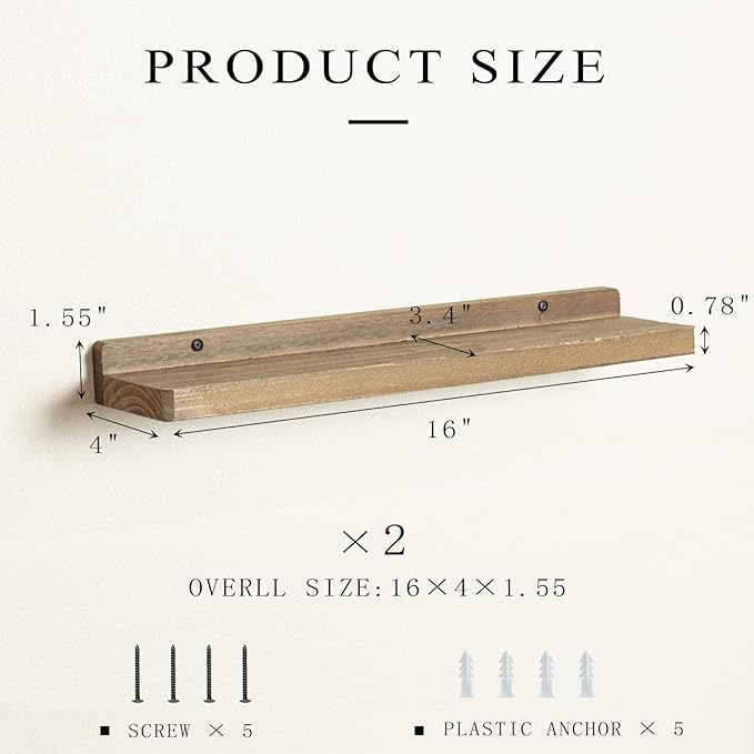 Freezing point Floating Shelves for Wall Set of 2 Natural Wood 16Inch Wall Shelf Decor Plant Display Collectibles Mounted Kitchen Bathroom Bedroom Corner Decorative Storage Stand Brown-NeatNest