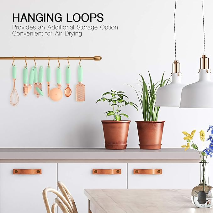 COOK WITH COLOR Kitchen Gadget Set Copper Plated Stainless Steel Utensils with Soft Touch Handles, Copper Mint, 7 Pieces-NeatNest