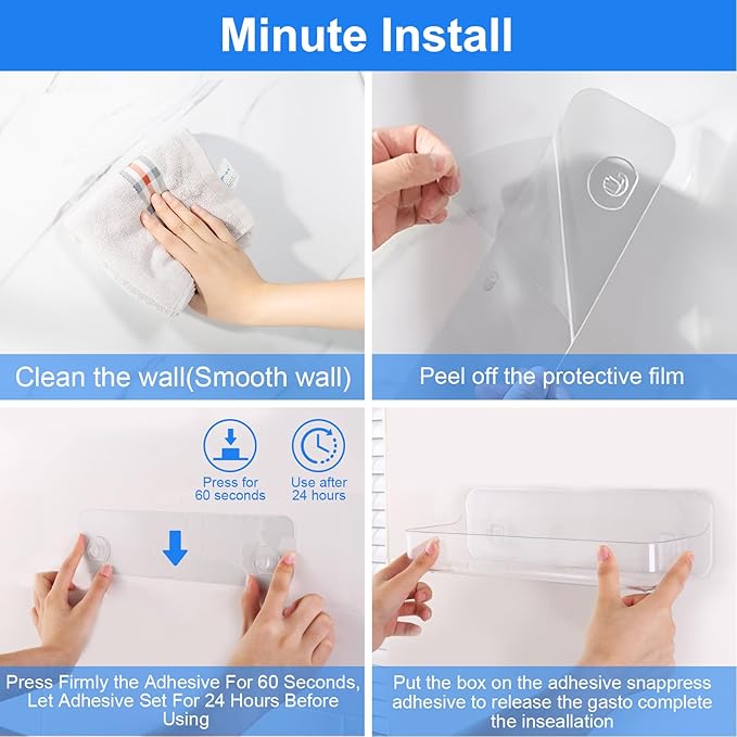 2pc Acrylic Wall Mount Organizer, Adhesive Shelf, Bathroom Shelves for Wall, Self Adhesive Organizer, Shower Caddies, No Drilling Hang Wall,with 3pack Tapes, for Bathroom, Kitchen, Living Room-NeatNest