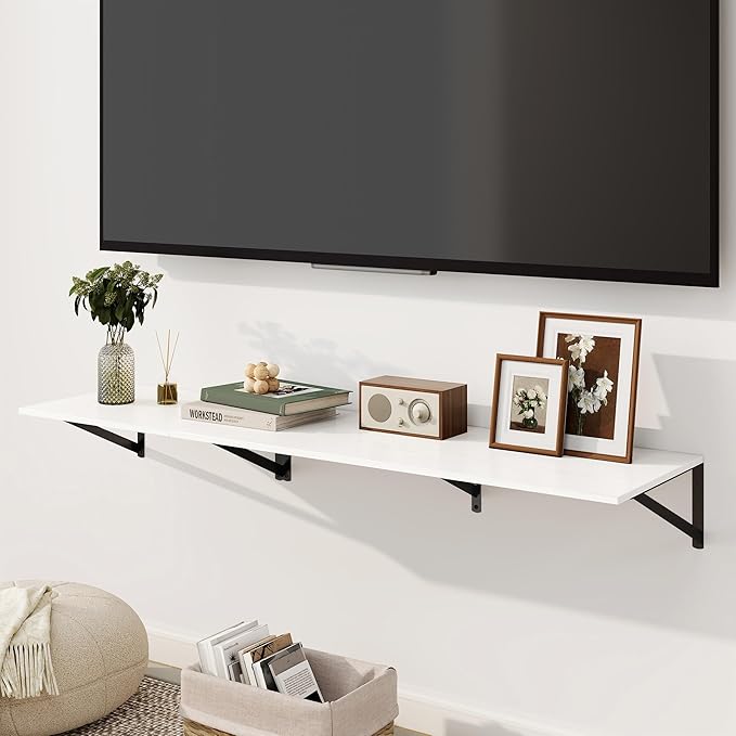 Fun Memories Floating Shelves for Wall, 12 Inch Deep Floating Shelves Set of 2, 36W x 12D Large Wall Shelf with Sturdy Metal Brackets for Living Room, Bathroom, Bedroom and Kitchen, White-NeatNest