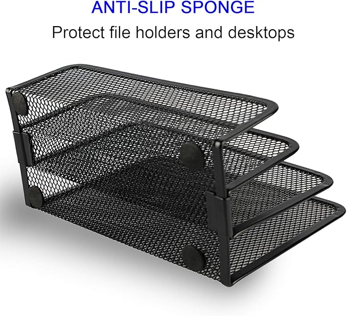 Desk Mail Organizer, File Holder Letter Sorter with 3 Vertical Upright Metal Mesh Compartments Document, Filing, Folders, Mail, Paper Organizer for Home or Office Desktop (1PCS)