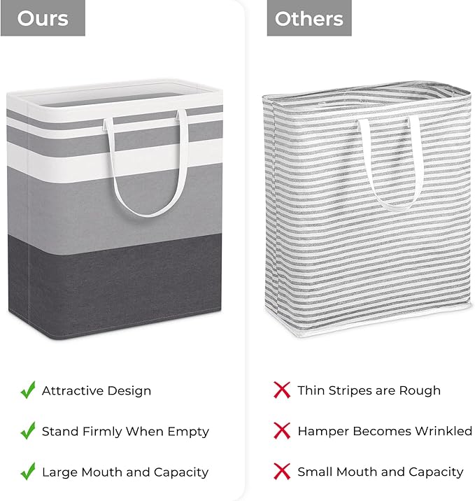 HomeHacks 2 Pack Large Laundry Baskets, Waterproof, Freestanding Laundry Hampers, Collapsible Clothes Hamper with Reinforced Handles in Laundry, College Dorm, Bathroom, Bedroom (Grey+Blue, 100Lx2)-NeatNest