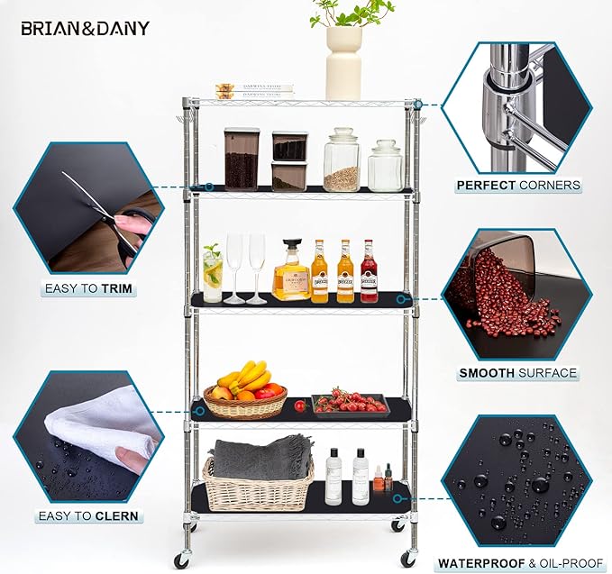 BRIAN & DANY Wire Shelf Liner 14" X 24", Heavy Duty Shelf Liners for Wire Shelving, Waterproof Protector Mats, Set of 3, Black-NeatNest