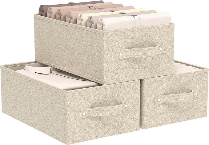 Collapsible Fabric Organizer Bins, Storage Boxes, Cloth Cube Baskets for Organizing Home, Office and Closet, Grey and Beige, 3 Pack, 16.1x9.8x6.4in-NeatNest