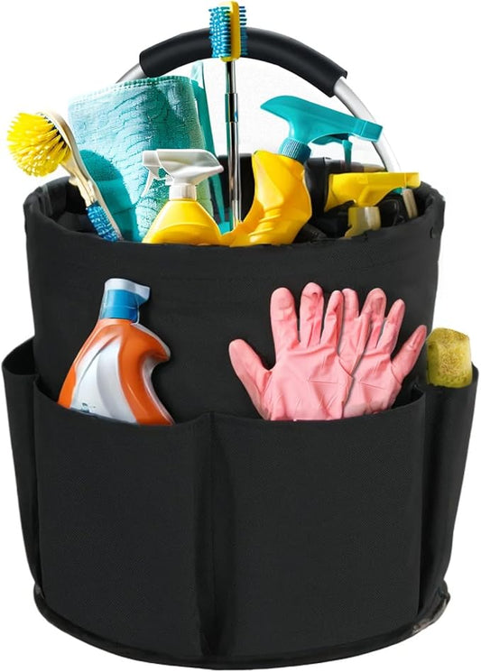 Cleaning Caddy with Handle, Cleaning Products Organiser, 17L Foldable Storage Basket, Cleaning Caddy Organiser, Portable Multi Cleaning Bucket Bag for Home, Garden (Black)-NeatNest