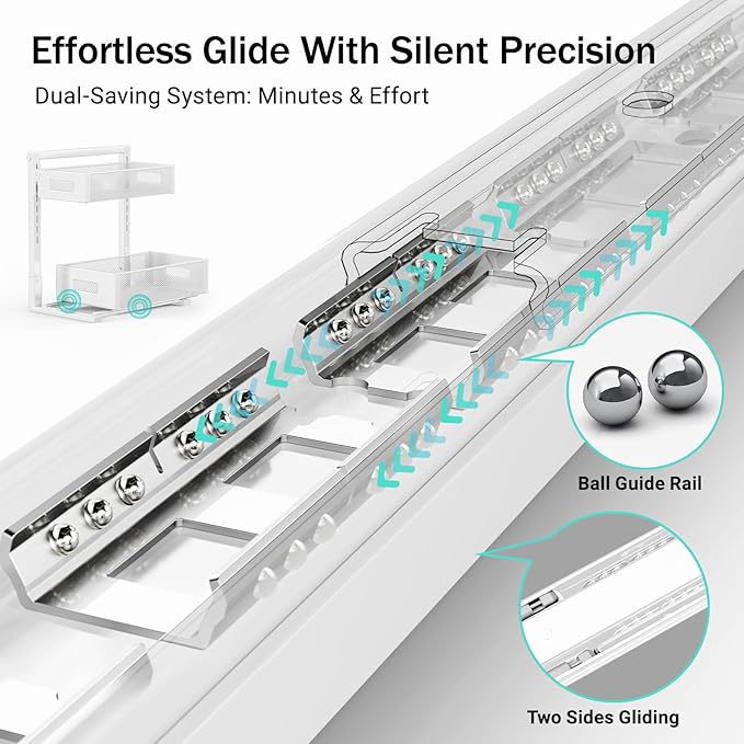 Under Sink Organizer Adjustable Height 2 Tier Bathroom Organizer Pull Out Cabinet Organer kitchen organizers and storage fridge organizers and storage,White,XL-1 Pack-NeatNest