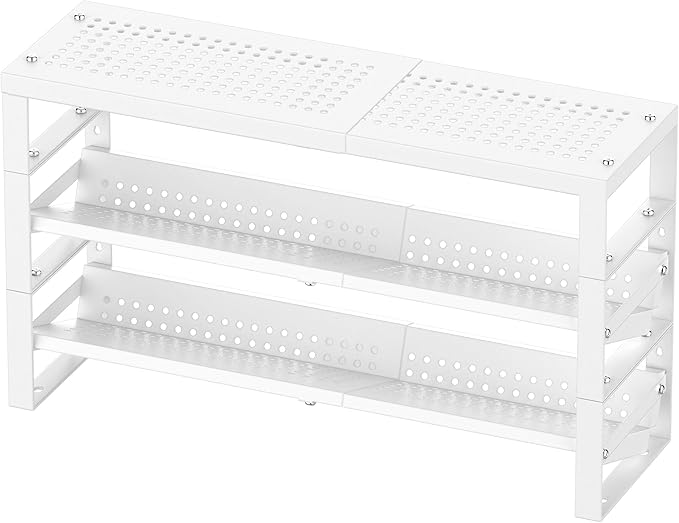 Expandable, Stackable, Adjustable Spice Rack Kitchen Organizer,Metal Pantry Storage Shelves - Multi-Tier Shelf for Cabinet, Countertop, Pantries, Cupboard or Wall Mount,White-NeatNest