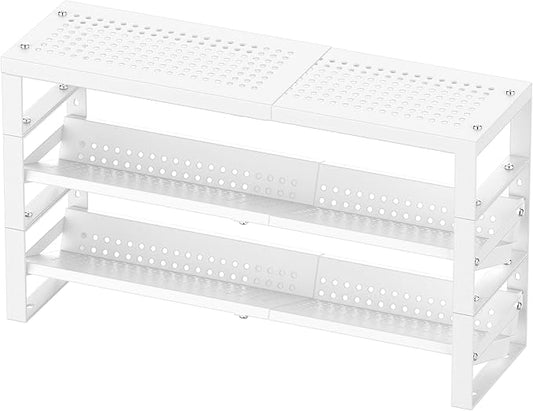 Expandable, Stackable, Adjustable Spice Rack Kitchen Organizer,Metal Pantry Storage Shelves - Multi-Tier Shelf for Cabinet, Countertop, Pantries, Cupboard or Wall Mount,White-NeatNest