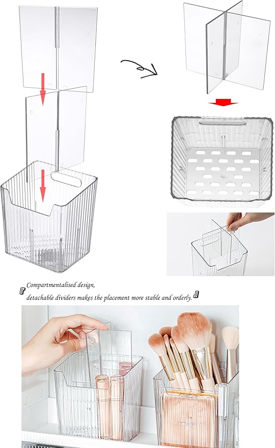 Set Of 2 Storage Organizer Bins Wall Mounted Shower Caddy, Bathroom shelves Stackable Clear Plastic Toothbrush Holder Adhesive Hanging Bin for Bathroom, Kitchen, Cabinet, Shower BPA Free Small (Clear)-NeatNest