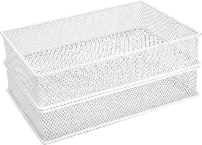 Annova Mesh Stackable Drawer Cabinet and Shelf Organizer Bins Storage Basket School Office Supply Holder Tray- Set of 2 (White, 6x9x2 Inch)-NeatNest