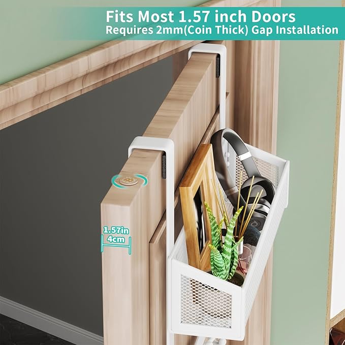 HapiRm Over The Door Hanger - Over The Door Hooks with Mesh Basket and 16 Hooks, 304 Stainless Steel Storage Organizer for Bathroom, Bedroom, Kitchen-White