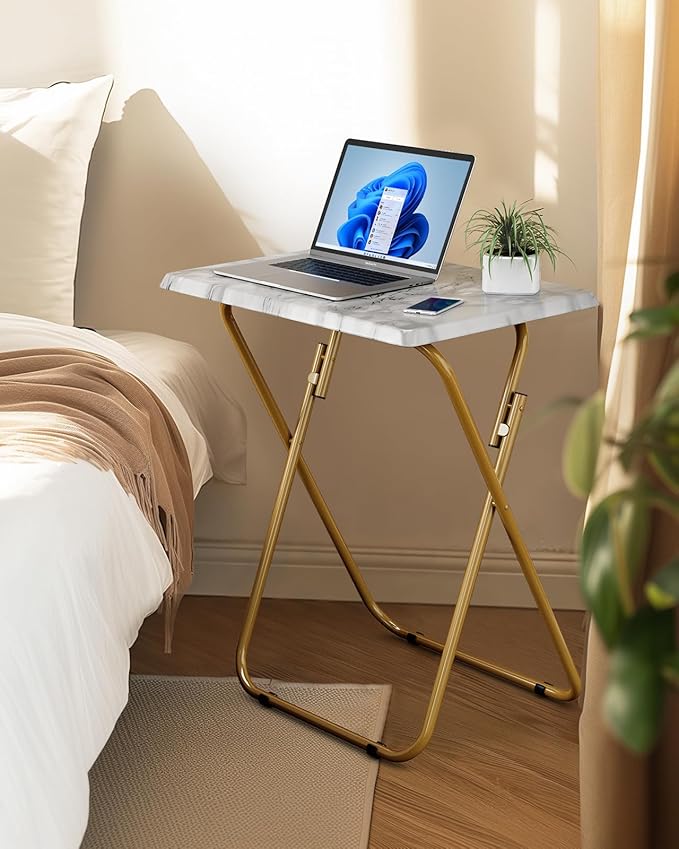HUANUO Folding TV Tray Table -Stable Tray Table with No Assembly Required, TV Dinner Tray for Eating, Foldable Snack Tables for Bed & Sofa (Marbling)-NeatNest