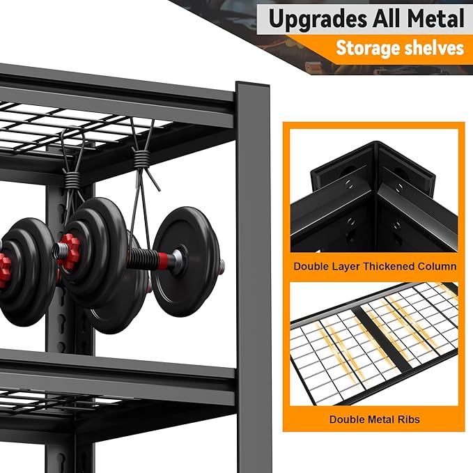 Garage Shelf,Heavy Duty Storage Rack Load 3000lb,5-Tier Metal Garage Shelving for Kitchen,Basement,24" D x 47" W x 84" H