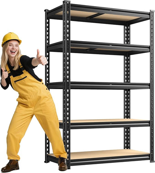 72.12" H Garage Shelving, Storage Shelves Load 2100LBS, 5-Tier Adjustable Shelving Unit with Thickened Wooden Boards for Multiple Scenarios, 72.12" H x 35.55" W x 11.85" D, Black-NeatNest