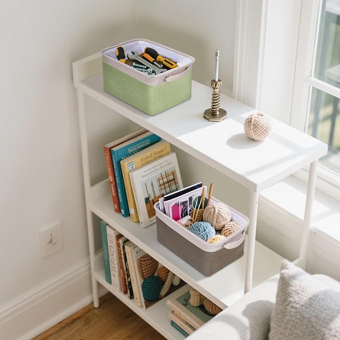 BALEINE 1 Pack Fabric Storage Bins for Shelves, Linen Storage Baskets for Organizing, Decorative Closet Bins for Clothes, Home (Green, 12"x8"x8")-NeatNest