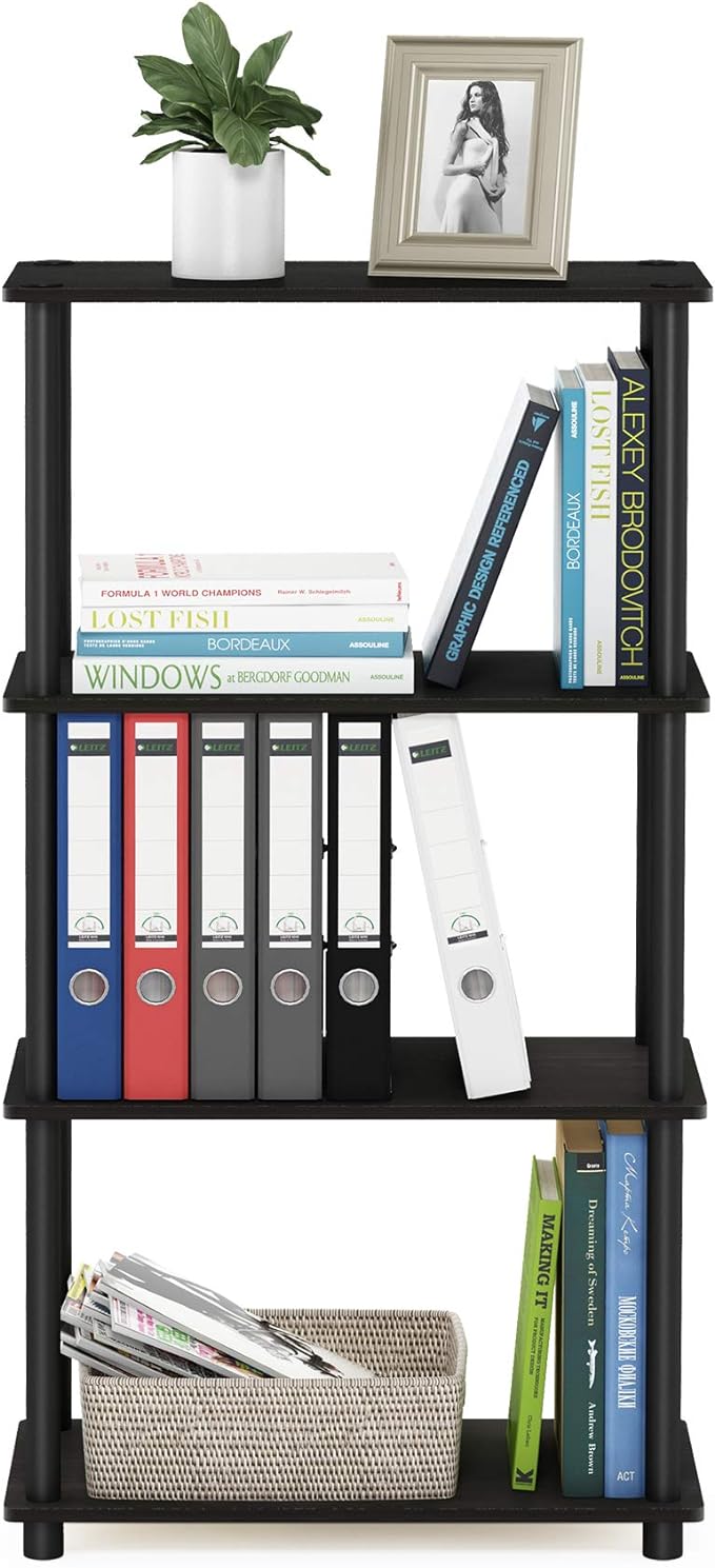 Furinno (99557EX/BK) Turn-N-Tube 4-Tier Multipurpose Shelf Display Rack - Espresso/Black-NeatNest